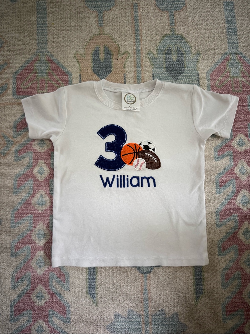 Personalized White Kids Sports Number Tee - William 3
